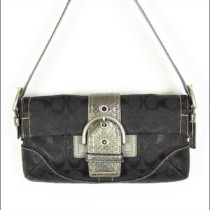 COACH Signature Metallic Flap Purse Snakeskin Trim